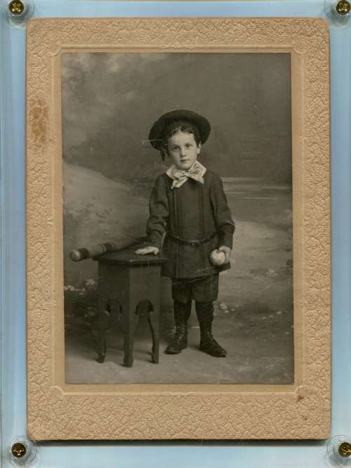 Early Boy Base Ball Portait with Bat and Ball